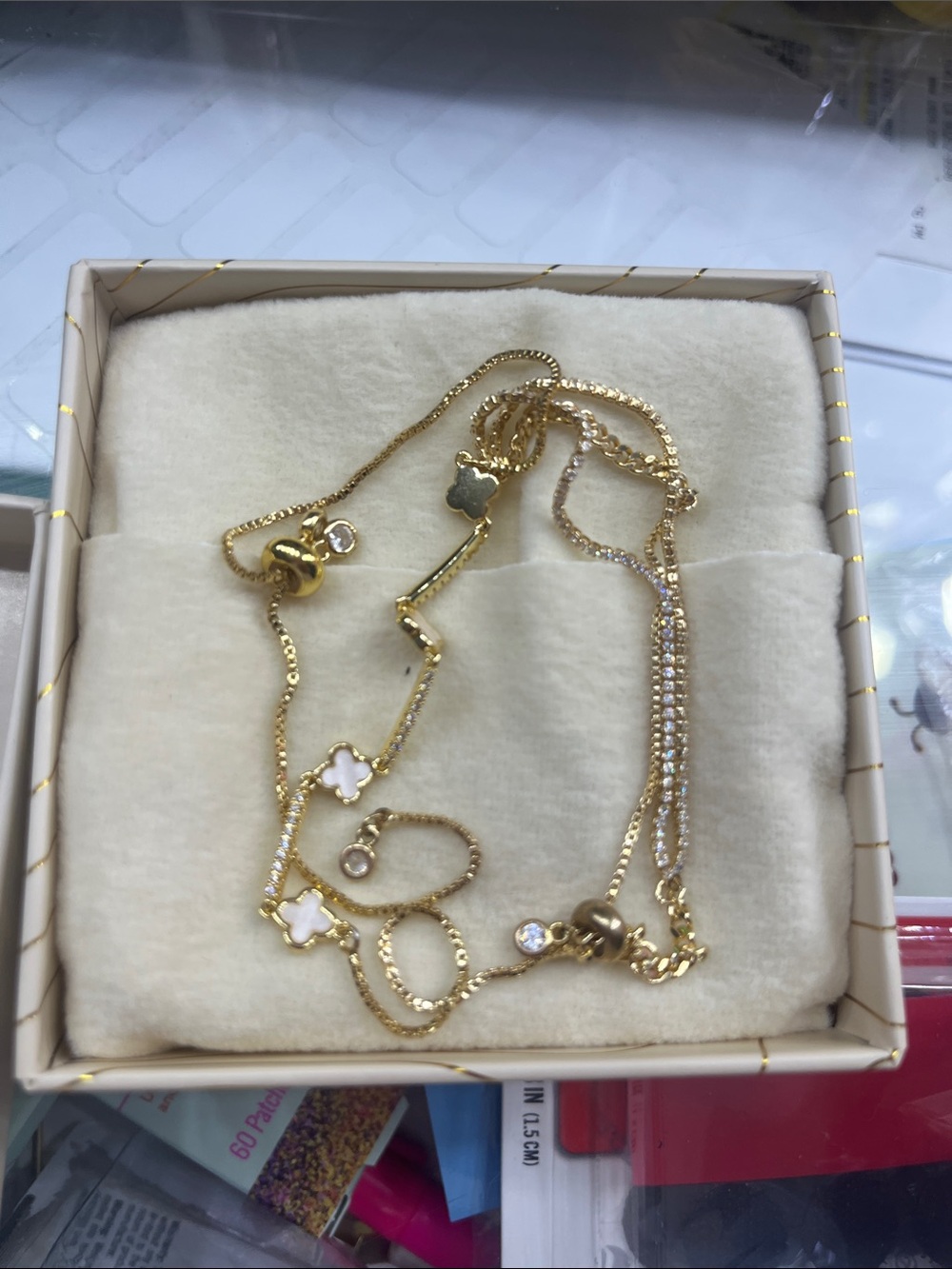 Gold Clover Link Bracelet with Crystal Accents - Women Jewelry